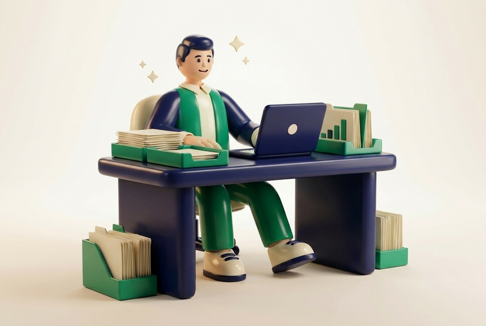 Clean, organised books and a calm business owner after a bookkeeping cleanup